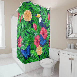 Rideaux De Douche Aquarelle de jardin toucan et tropical