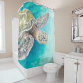 Rideaux De Douche Aquarelle de la tortue marine verte (En situation)