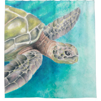 Rideaux De Douche Aquarelle de la tortue marine verte