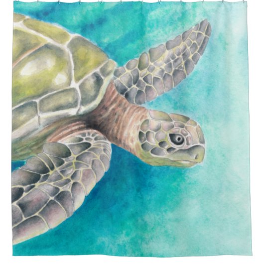 Rideaux De Douche Aquarelle de la tortue marine verte (Devant)