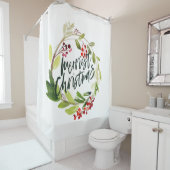 Rideaux De Douche Aquarelle de Noël la plus agréable Floral (En situation)
