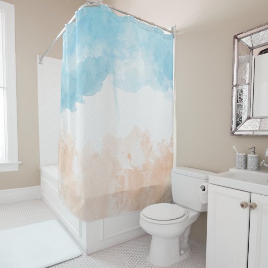 Rideaux De Douche Aquarelle de plage (En situation)
