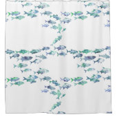 Rideaux De Douche Aquarelle de poisson bleu vert marine (Devant)
