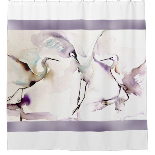 Rideaux De Douche Aquarelle de "trois grues de danse" (Devant)