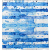 Rideaux De Douche Aquarelle Décor de plage bleu et blanc rayé (Devant)