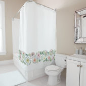 Rideaux De Douche Aquarelle délicate rose blanche rose feuille (En situation)
