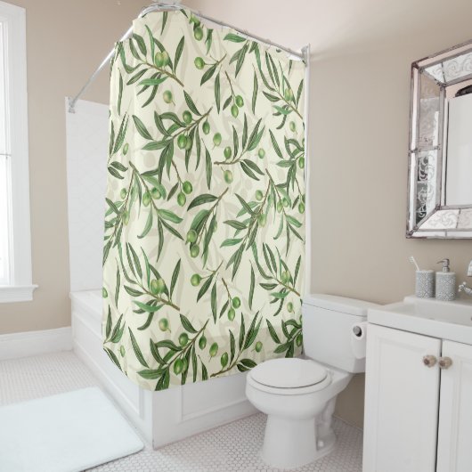 Rideaux De Douche Aquarelle des branches d'olive (En situation)