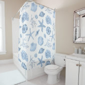 Rideaux De Douche Aquarelle des coques bleues (En situation)