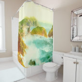 Rideaux De Douche Aquarelle des vagues écrasantes (En situation)