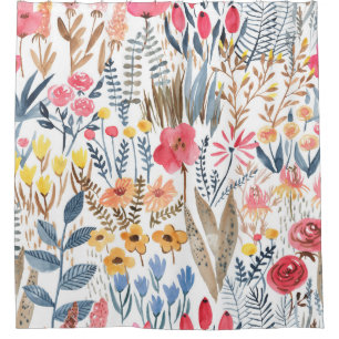 Rideaux De Douche Aquarelle dessinée à la main motif floral transp