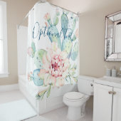 Rideaux De Douche Aquarelle douce Pastel Blooming Cactus  (En situation)