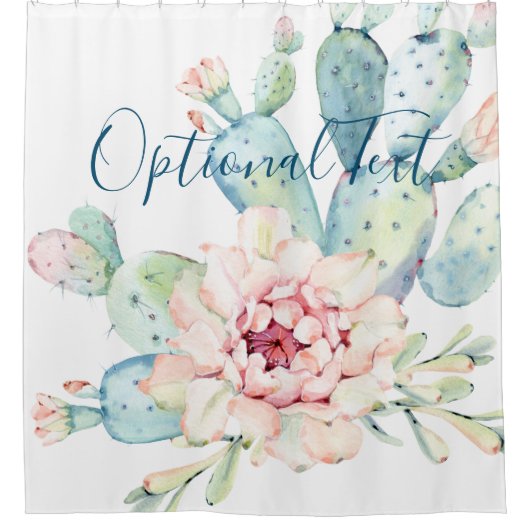 Rideaux De Douche Aquarelle douce Pastel Blooming Cactus  (Devant)