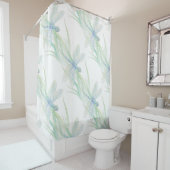 Rideaux De Douche Aquarelle Dragonfly in Soft Blues & Green Art (En situation)