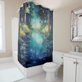 Rideaux De Douche Aquarelle Enchanted Forest Lake (En situation)