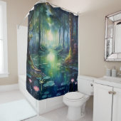 Rideaux De Douche Aquarelle Enchanted Forest Lake (En situation)