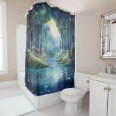 Rideaux De Douche Aquarelle Enchanted Forest Lake (En situation)