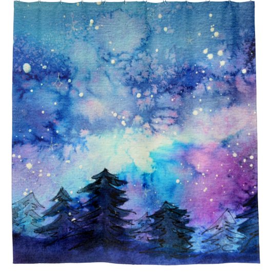 Rideaux De Douche Aquarelle Espace Art : Ciel de nuit (Devant)