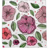 Rideaux De Douche Aquarelle et fleurs d'encre - rose et vert (Devant)