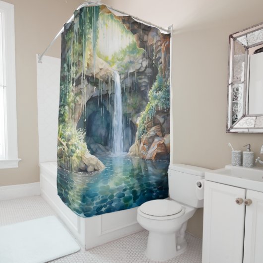 Rideaux De Douche Aquarelle Ethérée Cascade Grotto (En situation)