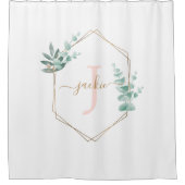 Rideaux De Douche Aquarelle Eucalyptus cadre Monogramme (Devant)