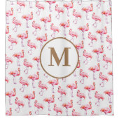 Rideaux De Douche Aquarelle Flamant rose rose tropicale | Monogramme (Devant)