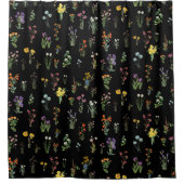 Rideaux De Douche Aquarelle fleur sauvage Floral botanique noir (Devant)