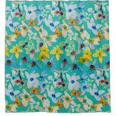 Rideaux De Douche Aquarelle fleurs bleues blanches (Devant)