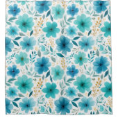Rideaux De Douche Aquarelle Fleurs de printemps doux bébé bleu flora (Devant)