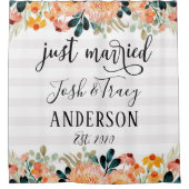 Rideaux De Douche Aquarelle Fleurs et rayé juste marié (Devant)