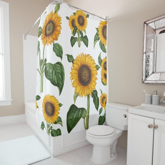 Rideaux De Douche Aquarelle Fleurs Jaunes Foliage Botanique (En situation)
