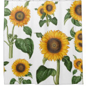 Rideaux De Douche Aquarelle Fleurs Jaunes Foliage Botanique (Devant)