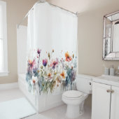 Rideaux De Douche Aquarelle Fleurs Pastel Minimal Botanique (En situation)