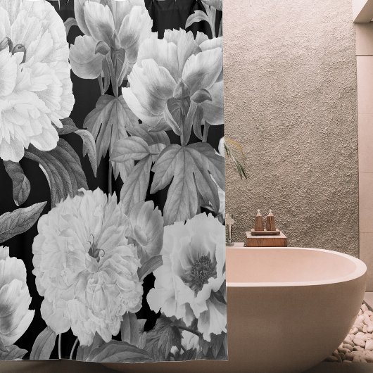 Rideaux De Douche Aquarelle florale Black & White Peonies
