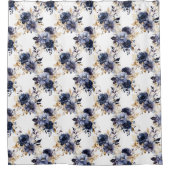 Rideaux De Douche Aquarelle florale bleu or (Devant)