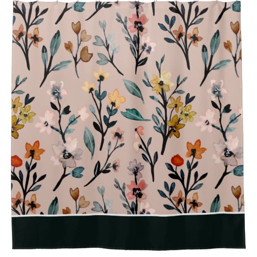 Rideaux De Douche Aquarelle florale Boho Rose poussiéreux (Devant)