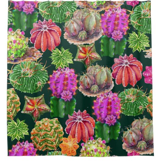 Rideaux De Douche Aquarelle florale Cactus Motif sans couture (Devant)