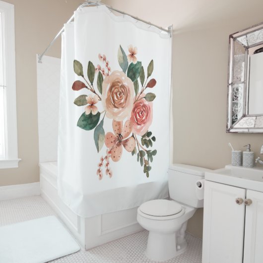 Rideaux De Douche Aquarelle florale moderne élégante tendance rose g (En situation)