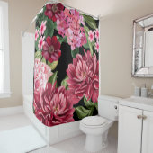 Rideaux De Douche Aquarelle florale noir fleurs rouges (En situation)