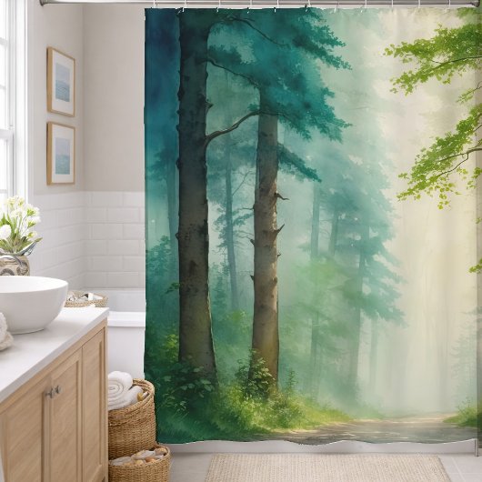 Rideaux De Douche Aquarelle Forêt Arbres Bois Bois