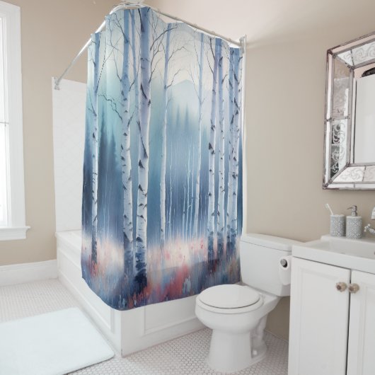 Rideaux De Douche Aquarelle Forêt d'Aspen (En situation)