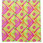 Rideaux De Douche Aquarelle géométrique Abstraite rose chaud et vert (Devant)