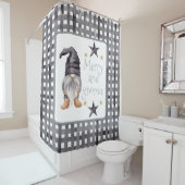 Rideaux De Douche Aquarelle Gnome d'hiver sur Buffalo chèque Noël (En situation)