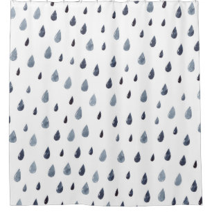 Rideaux De Douche Aquarelle gouttes de pluie, indigo motif sans soud
