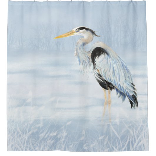 Rideaux De Douche Aquarelle Great Blue Heron Oiseau Art de la faune (Devant)