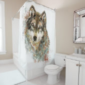 Rideaux De Douche Aquarelle Gris Loup Animal Faune Nature Art (En situation)