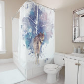 Rideaux De Douche Aquarelle Gris Loup Faune Animal Nature Art (En situation)