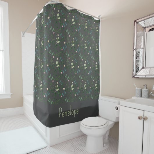 Rideaux De Douche Aquarelle grise rose et blanc (En situation)