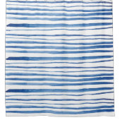 Rideaux De Douche Aquarelle horizontale en bleu et blanc Shibori (Devant)