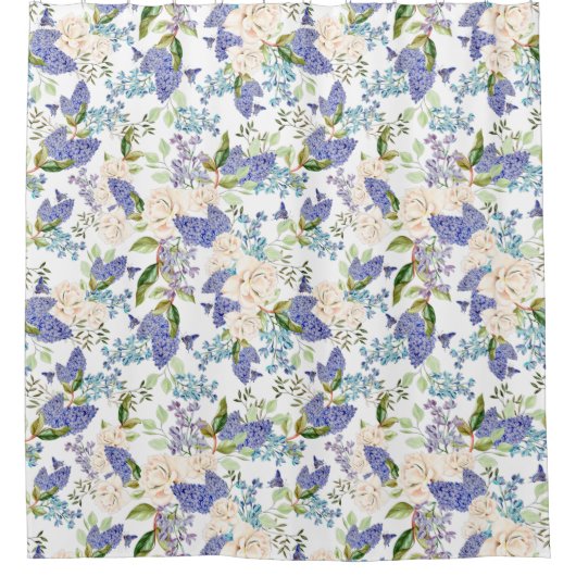 Rideaux De Douche Aquarelle Hydrangea & Fleurs Roses (Devant)