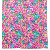 Rideaux De Douche Aquarelle inspirée bleu rose Floral (Devant)